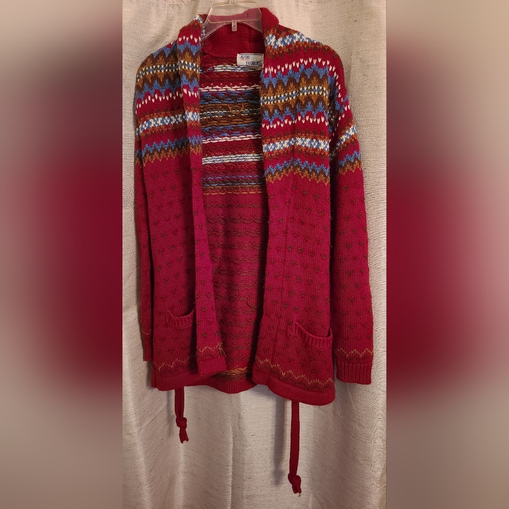 Vintage 1980s AVON FASHIONS Red Cardigan Sweater With Tie - Women's Size M